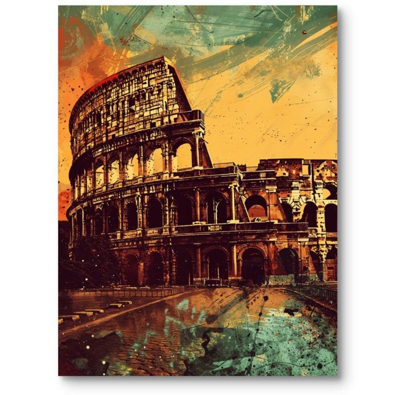Plakat do salonu architektura koloseum impresjonizm pomarańczowo-zielony Plakat do salonu architektura koloseum impresjonizm pomarańczowo-zielony
