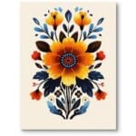 Plakat do salonu boho kwiatowa kompozycja w stylu folk jasny żółto-niebieski Plakat do salonu boho kwiatowa kompozycja w stylu folk jasny żółto-niebieski