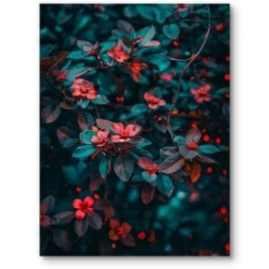 Plakat do salonu boho rośliny kwiaty egzotyczne kwiaty nowoczesny zielono-czerwony