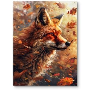 Plakat do salonu boho zwierzęta lis realistyczny pomarańczowo-brązowy