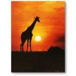 Plakat do salonu boho żyrafa na tle zachodu słońca pomarańczowo-żółty Plakat do salonu boho żyrafa na tle zachodu słońca pomarańczowo-żółty