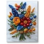 Plakat do salonu botanika i rośliny bukiet eklektyczny niebiesko-czerwony