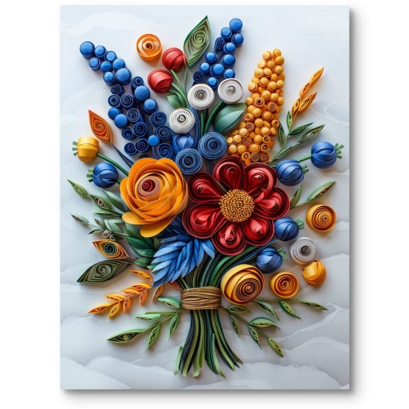 Plakat do salonu botanika i rośliny bukiet eklektyczny niebiesko-czerwony