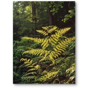 Plakat do salonu do biura natura rośliny paprocie realistyczny zielono-żółty