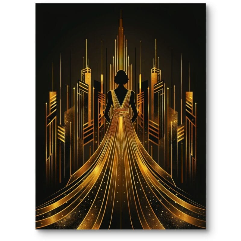 Plakat do salonu elegancka kobieta art deco złoto-czarny