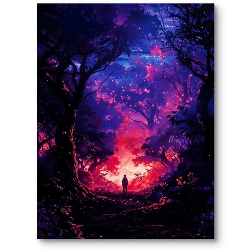 Plakat do salonu fantastyka kosmos fioletowo-różowy nowoczesny