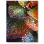 Plakat do salonu fotografia makro natura zielono-czerwony liść nowoczesny