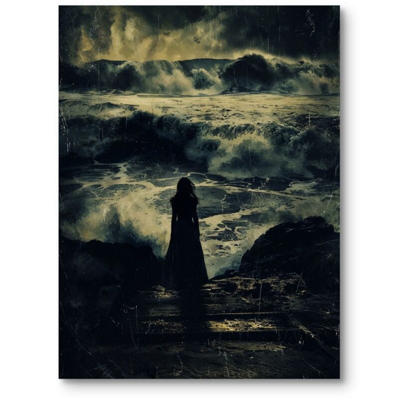 Plakat do salonu gabinetu krajobrazy burza samotność czarno-szary