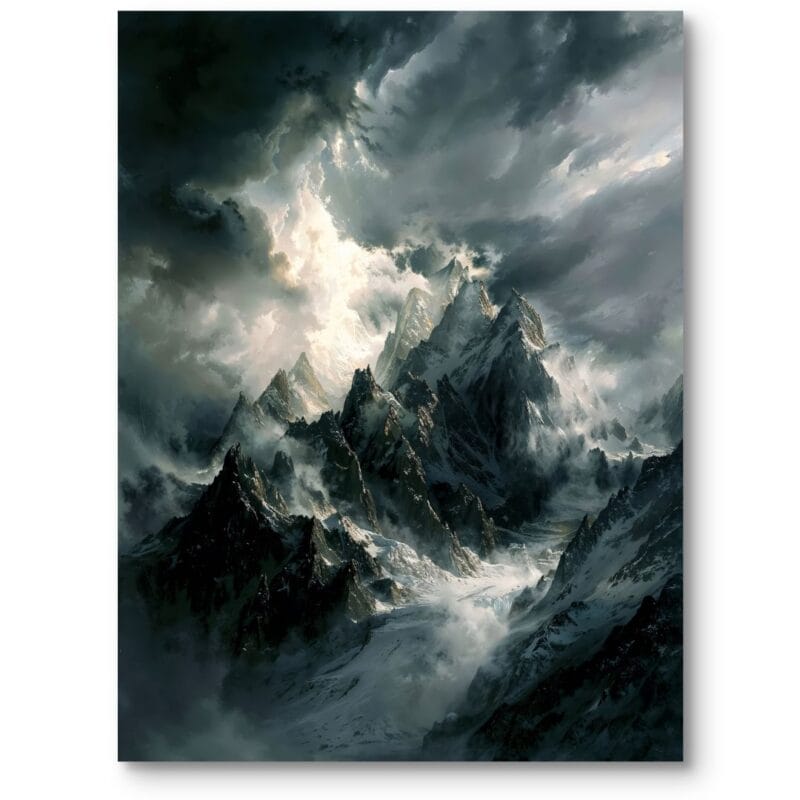 Plakat do salonu i gabinetu góry krajobraz realistyczny biało-szary Plakat do salonu i gabinetu góry krajobraz realistyczny biało-szary