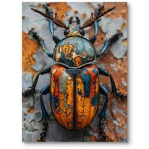 Plakat do salonu industrial zwierzęta owady żuk niebiesko-pomarańczowy inspirujący