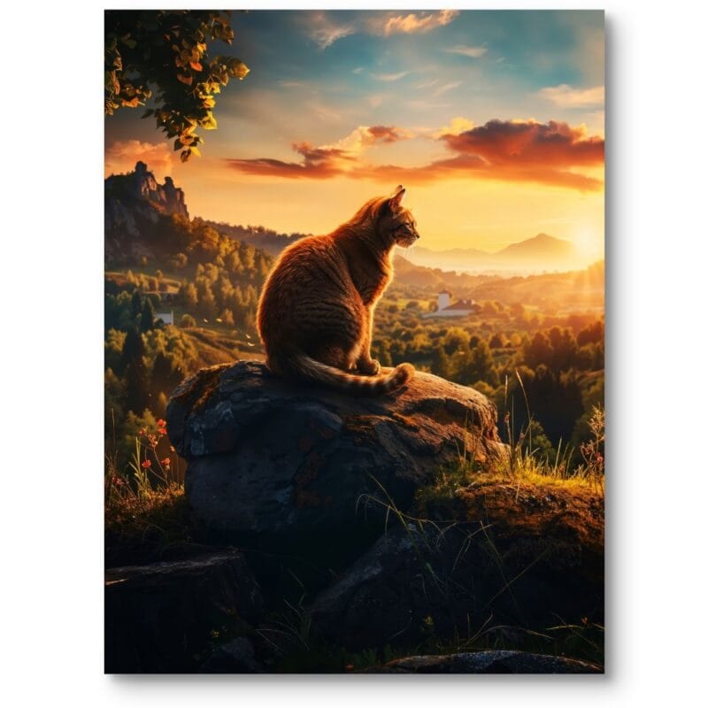 Plakat do salonu krajobraz kot pomarańczowo-zielony nowoczesny Plakat do salonu krajobraz kot pomarańczowo-zielony nowoczesny