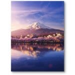 Plakat do salonu krajobraz z górą Fuji Japonia minimalistyczny niebiesko-różowy Plakat do salonu krajobraz z górą Fuji Japonia minimalistyczny niebiesko-różowy