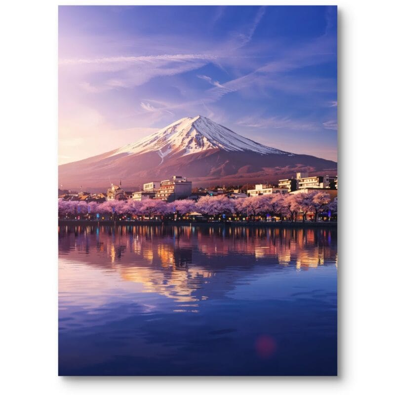 Plakat do salonu krajobraz z górą fuji japonia minimalistyczny niebiesko-różowy Plakat do salonu krajobraz z górą fuji japonia minimalistyczny niebiesko-różowy