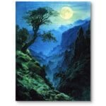 Plakat do salonu krajobrazy pejzaże i widoki góry fantasy tajemniczy krajobraz niebiesko-zielony Plakat do salonu krajobrazy pejzaże i widoki góry fantasy tajemniczy krajobraz niebiesko-zielony