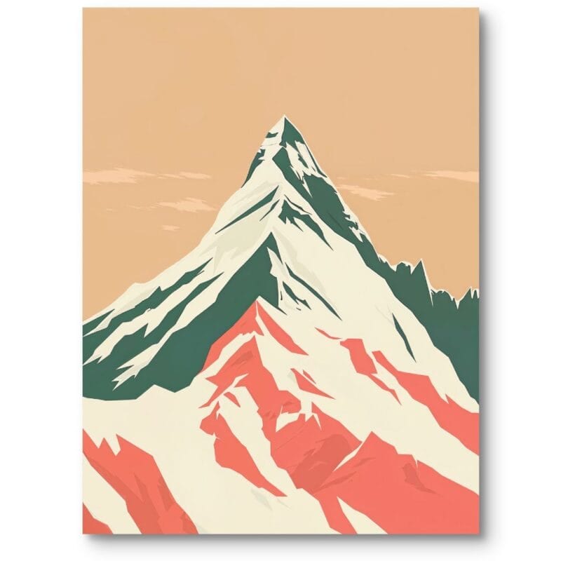 Plakat do salonu krajobrazy pejzaże i widoki góry nowoczesny beżowo-zielono-czerwony