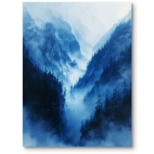 Plakat do salonu krajobrazy pejzaże i widoki góry spokojny zimny niebiesko-czarny