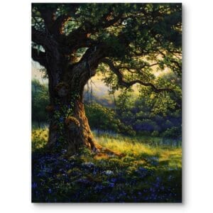 Plakat do salonu krajobrazy pejzaże i widoki natura drzewa realistyczny zielono-żółty