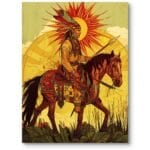 Plakat do salonu ludzie Indianin ilustracyjny żółto-czerwony Plakat do salonu ludzie Indianin ilustracyjny żółto-czerwony