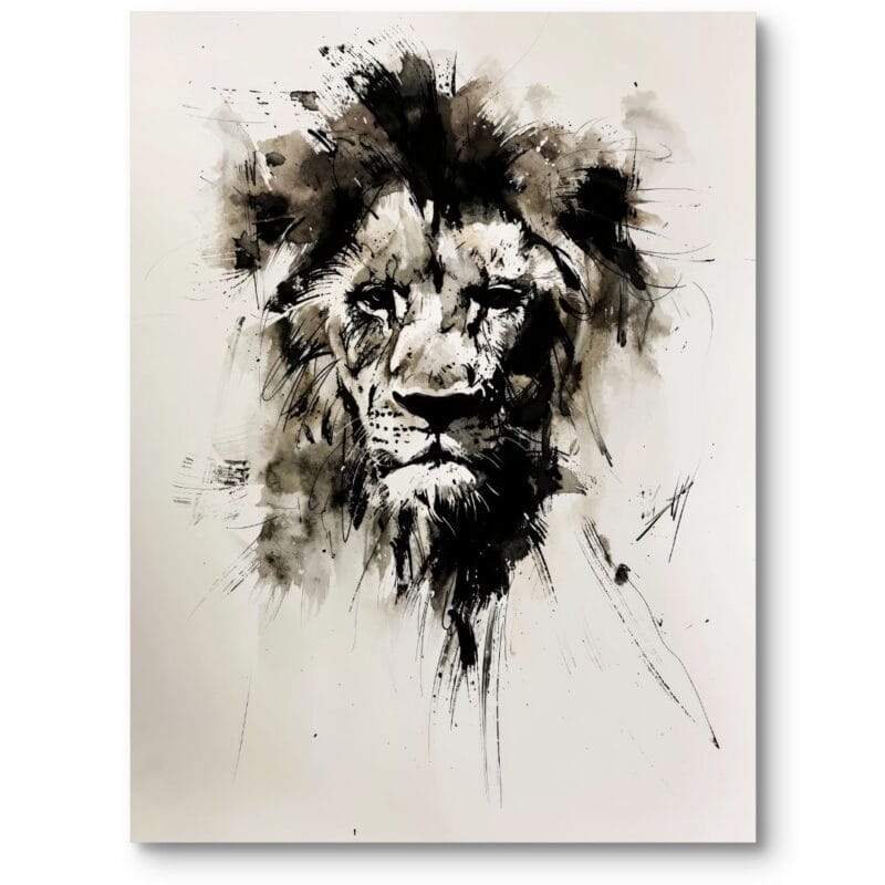 Plakat do salonu minimalistyczny zwierzęta lew rysunek czarno-biały