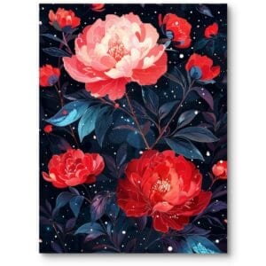 Plakat do salonu natura i przyroda kwiaty piwonie realistyczny czerwono-różowy