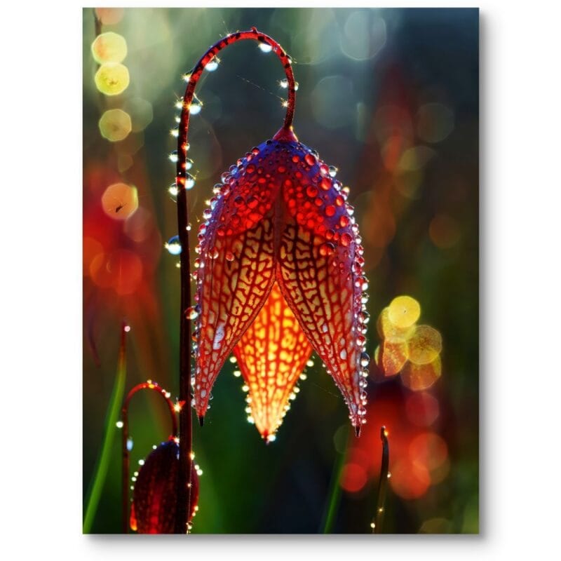 Plakat do salonu natura kwiaty surrealizm czerwono-zielony do nowoczesnych wnętrz