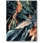 Plakat do salonu natura liście akwarela zielono-pomarańczowy