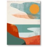 Plakat do salonu nowoczesny abstrakcyjny krajobraz natura pomarańczowo-zielony