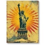 Plakat do salonu nowoczesny architektura Statua Wolności pop-art żółto-czerwony