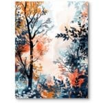 Plakat do salonu nowoczesny jesienny krajobraz przyroda niebiesko-pomarańczowy Plakat do salonu nowoczesny jesienny krajobraz przyroda niebiesko-pomarańczowy