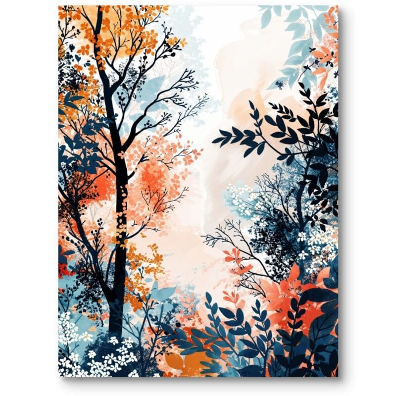 Plakat do salonu nowoczesny jesienny krajobraz przyroda niebiesko-pomarańczowy Plakat do salonu nowoczesny jesienny krajobraz przyroda niebiesko-pomarańczowy