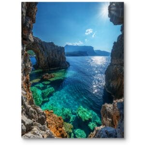 Plakat do salonu nowoczesny krajobraz nadmorski morza niebiesko-turkusowy