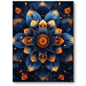 Plakat do salonu nowoczesny mandala abstrakcja ornamentyka granatowo-złoty