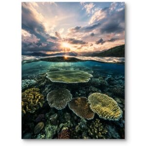 Plakat do salonu nowoczesny natura morze rafa koralowa fotografia przyrodnicza niebiesko-zielony