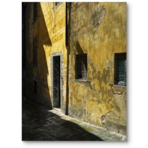 Plakat do salonu nowoczesny włoska uliczka architektura żółto-szary