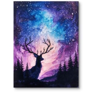 Plakat do salonu nowoczesny zwierzęta jeleń noc gwiazdy mieszana kolorystyka