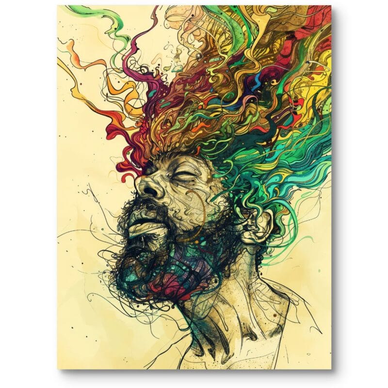 Plakat do salonu portret mężczyzny abstrakcja ekspresjonizm żółto-czerwony nowoczesny styl