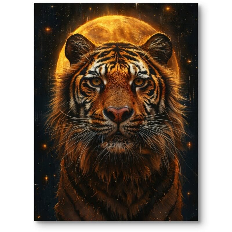 Plakat do salonu przyroda i krajobrazy noc i księżyc realizm czarno-pomarańczowy