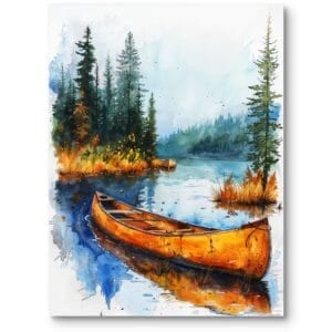 Plakat do salonu rustykalnego krajobraz jezioro pomarańczowo-niebieski