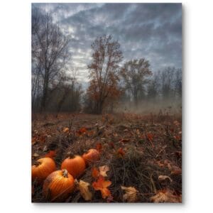 Plakat do salonu rustykalny jesienny krajobraz dynie pomarańczowo-brązowy