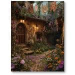 Plakat do salonu rustykalny urokliwy ogród kamienista ścieżka makro zielono-fioletowy Plakat do salonu rustykalny urokliwy ogród kamienista ścieżka makro zielono-fioletowy