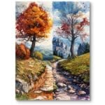 Plakat do salonu skandynawski krajobrazy pejzaże i widoki las góry mieszany niebiesko-pomarańczowy Plakat do salonu skandynawski krajobrazy pejzaże i widoki las góry mieszany niebiesko-pomarańczowy