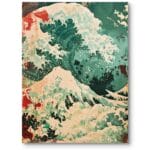 Plakat do salonu sztuka japońska fale zielono-biały nowoczesny