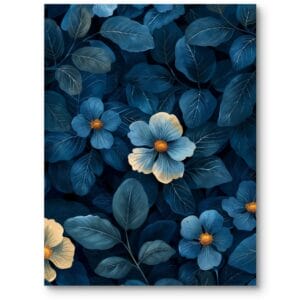 Plakat do salonu tropikalne botaniczne kwiaty niebiesko-zielony nowoczesny