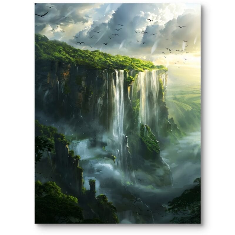 Plakat do salonu zielone wnętrze krajobrazy pejzaże i widoki wodospady fantasy zielono-niebieski Plakat do salonu zielone wnętrze krajobrazy pejzaże i widoki wodospady fantasy zielono-niebieski