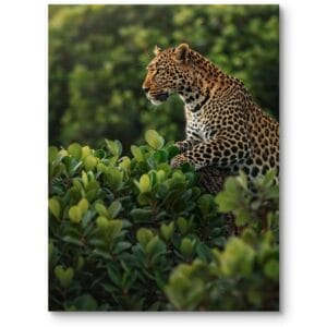 Plakat do salonu zwierzęta egzotyczne gepard realistyczny zielono-brązowy