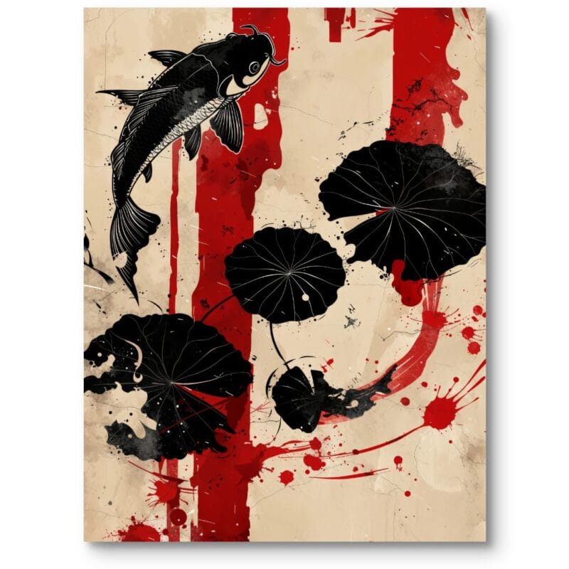 Plakat do salonu zwierzęta karp japoński nowoczesny beżowo-czarny