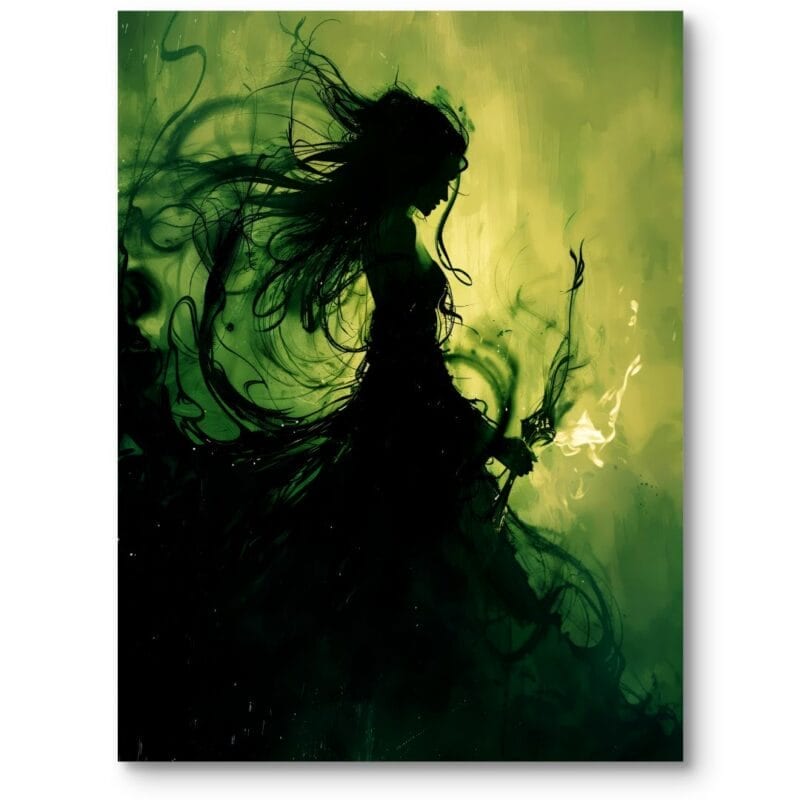 Plakat do sypialni kobieta fantasy magia mroczny czarno-zielony Plakat do sypialni kobieta fantasy magia mroczny czarno-zielony