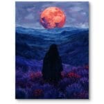 Plakat do sypialni modernistyczny krajobraz księżyc i postać fantazja niebiesko-fioletowy Plakat do sypialni modernistyczny krajobraz księżyc i postać fantazja niebiesko-fioletowy