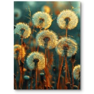 Plakat do sypialni natura i rośliny kwiaty dmuchawiec fotografia pomarańczowo-zielony