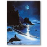 Plakat do sypialni nocny krajobraz z księżycem nowoczesny niebiesko-czarny